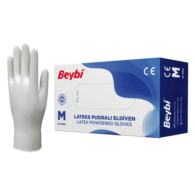 Beybi Pudralı Lateks Eldiven M Beden Medikal ve Hijyen Eldiveni 100'lü