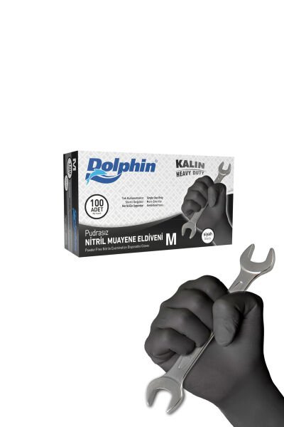 Dolphin Pudrasız Siyah Lateks Ekstra Kalın Eldiven M Beden Medikal ve Hijyen Eldiveni 100'lü
