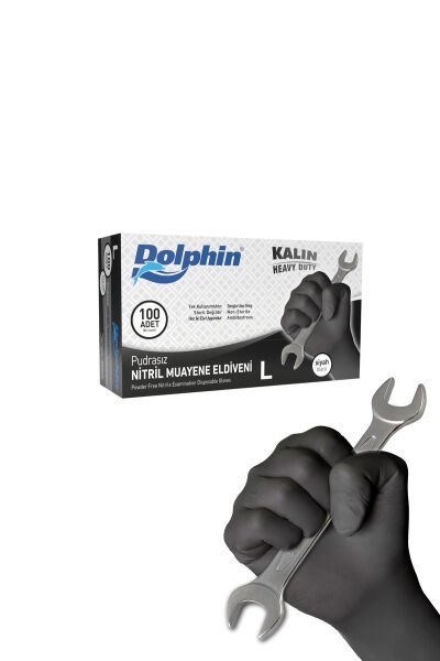 Dolphin Pudrasız Siyah Lateks Ekstra Kalın Eldiven L Beden Medikal ve Hijyen Eldiveni 100'lü
