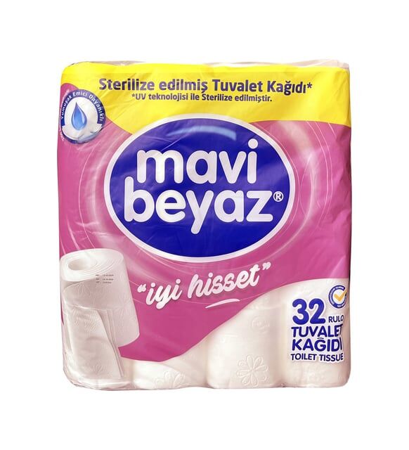Mavi Beyaz 2 Katlı Tuvalet Kağıdı 32'li Ekonomik ve Yumuşak Rulo Tuvalet Kağıdı